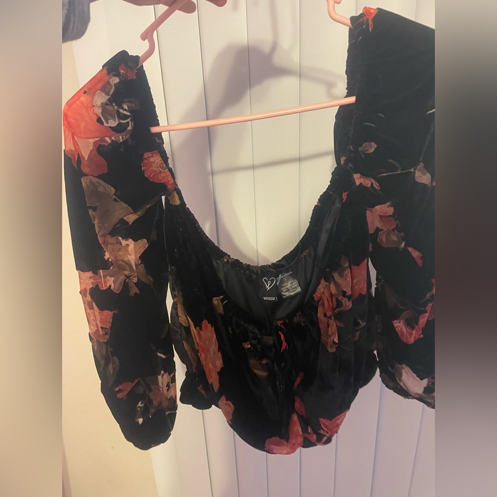 Women's Floral Black and Red Top
